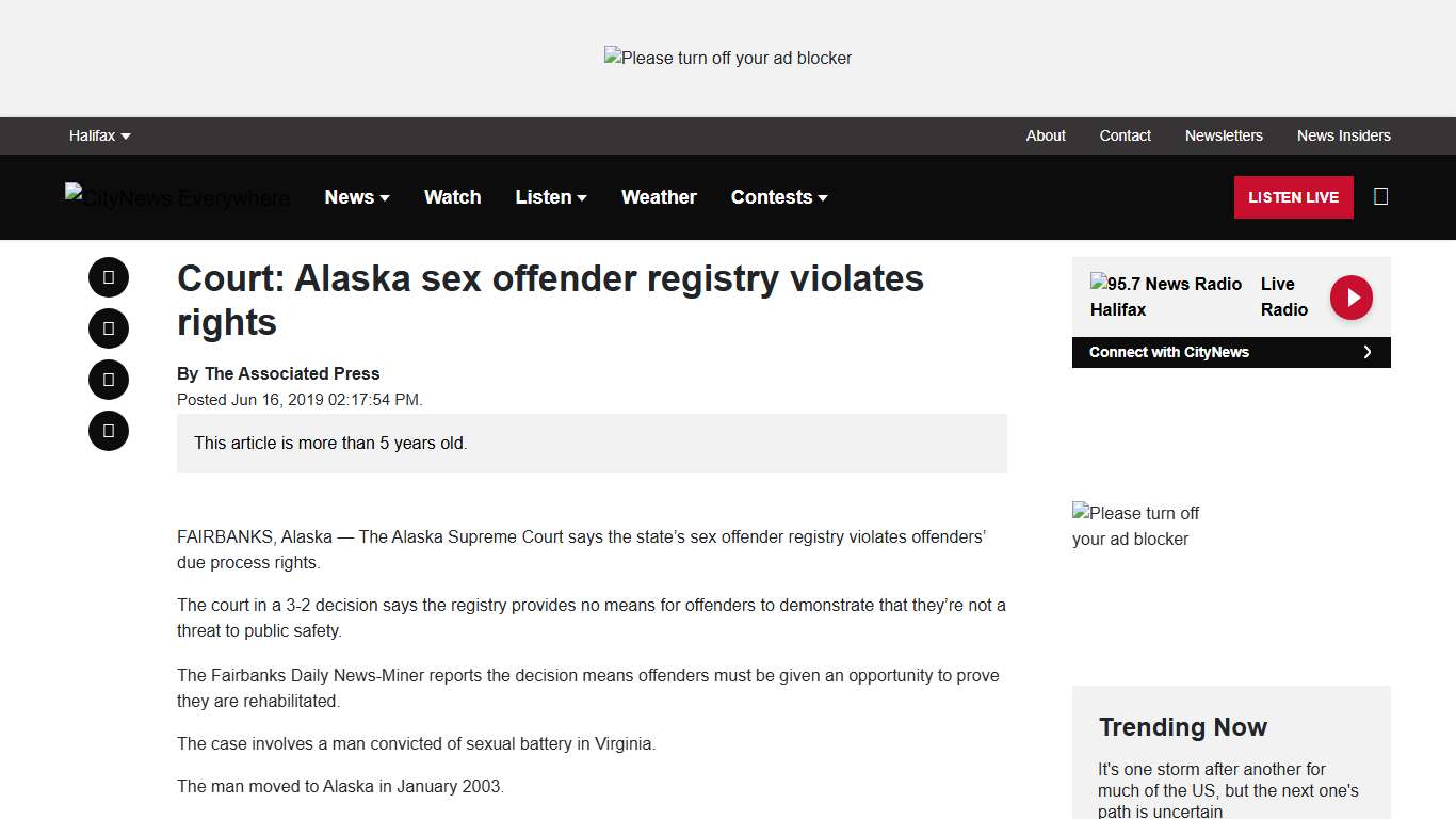 Court: Alaska sex offender registry violates rights