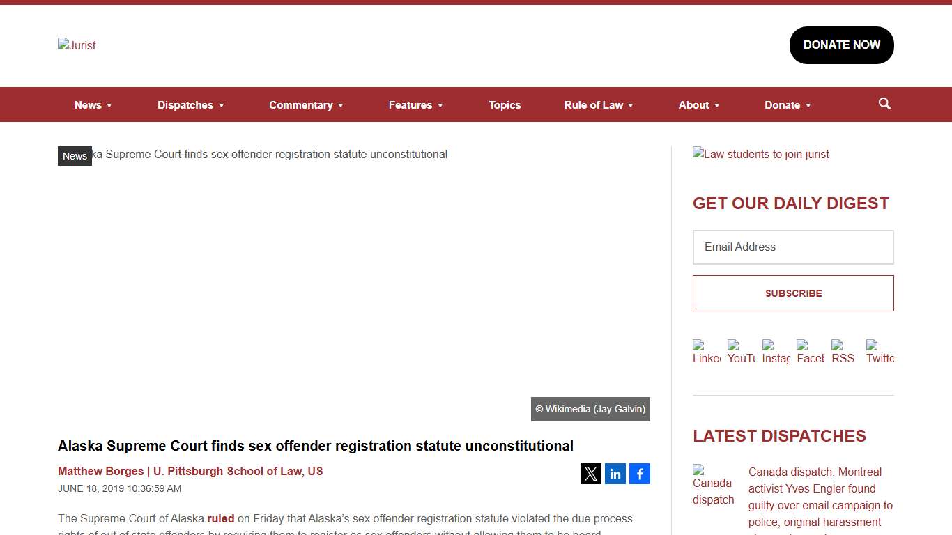 Alaska Supreme Court finds sex offender registration statute unconstitutional - JURIST - News